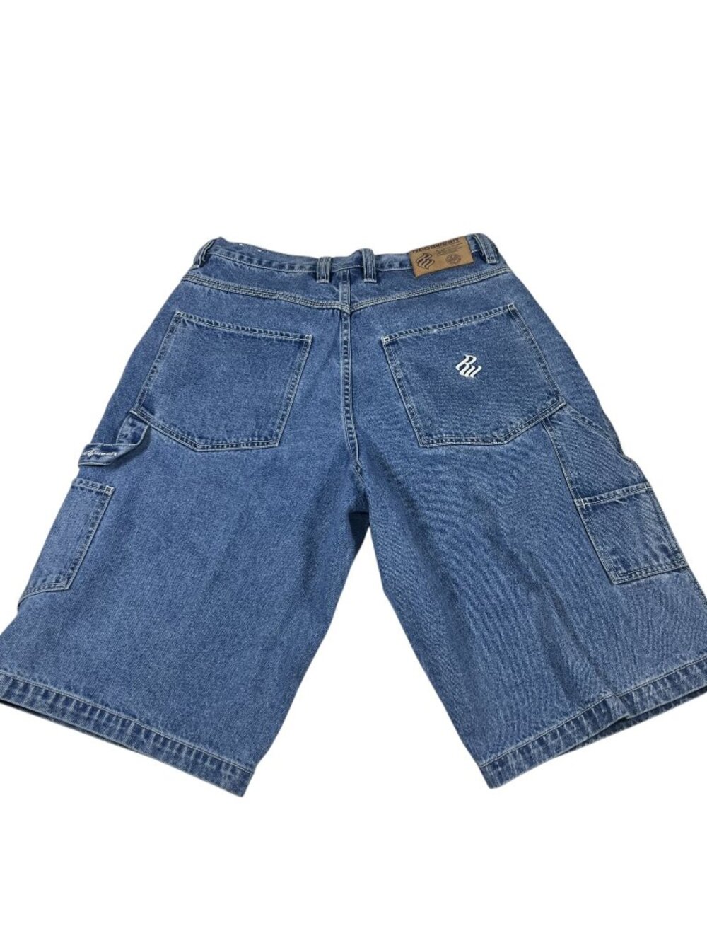 Y2K Rocawear Mens Blue Baggy Carpenter Cargo Jean Shorts Size 34 Tall 13"